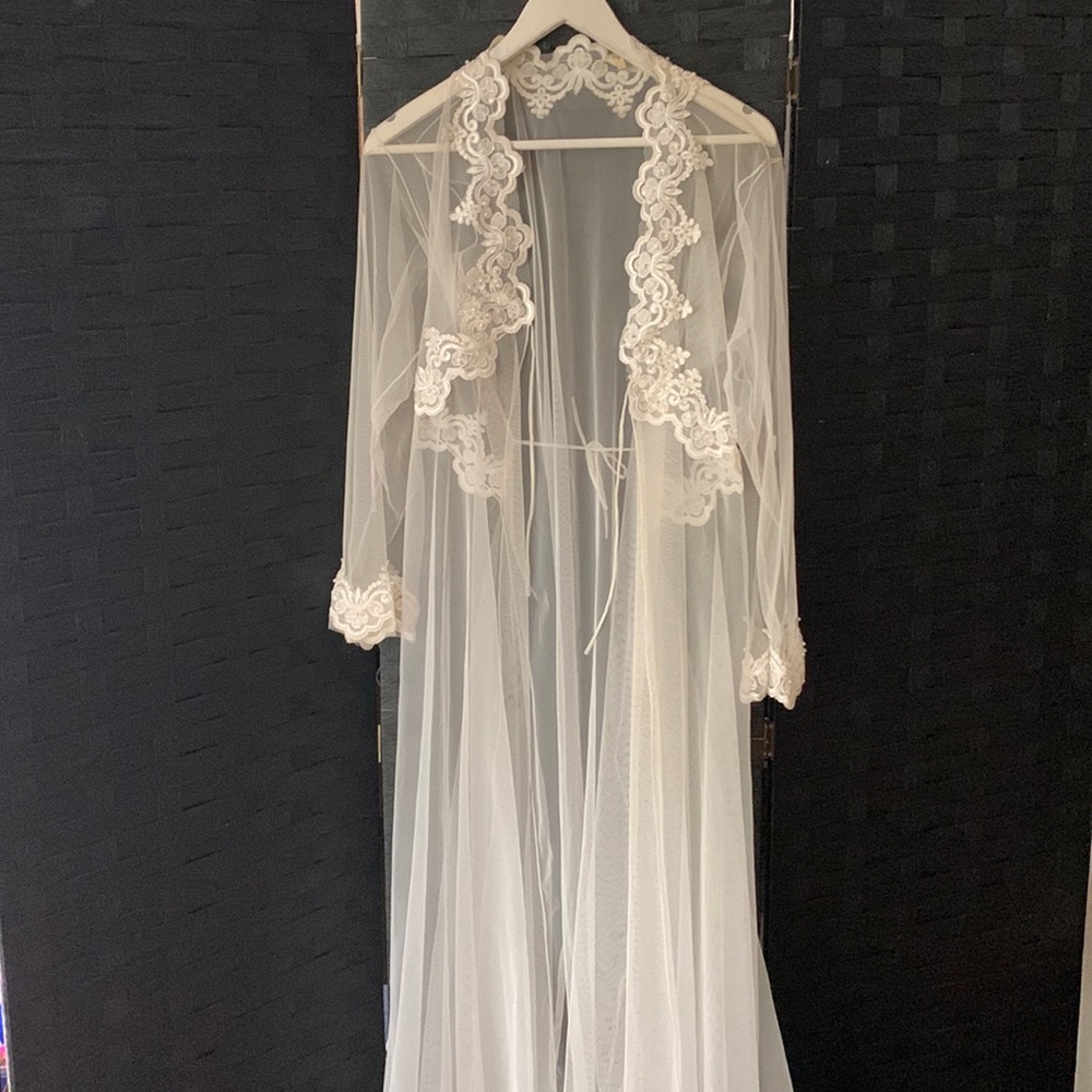 BOGO Vintage Sheer White Floor Length Beaded Robe